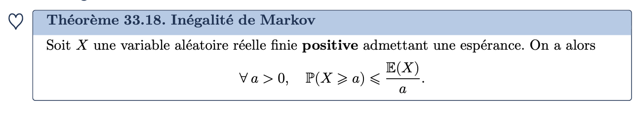 <p>Savoir choisir et appliquer les inégalités de Markov et de Bienaymé-Tchebychev pour ma-</p><p class="p1">jorer une probabilité .</p>