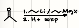 <p>(Ketone) + (1. Organolithium or Grignard 2. H+ wkp)</p>