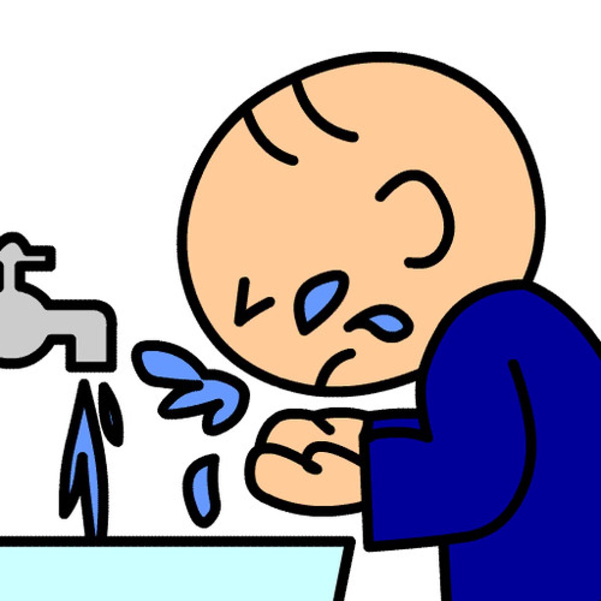 <p>washes face</p>