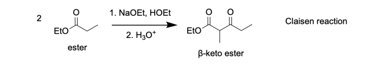 <p></p><p><strong><u>2 SAME </u>Esters → Beta-Keto Ester</strong></p><p></p><p></p><p></p><p><strong>Enolate → Adding 2nd Ester → Kick Out L.G → Neutral → Deprotoanted → Back to Neutral</strong></p>