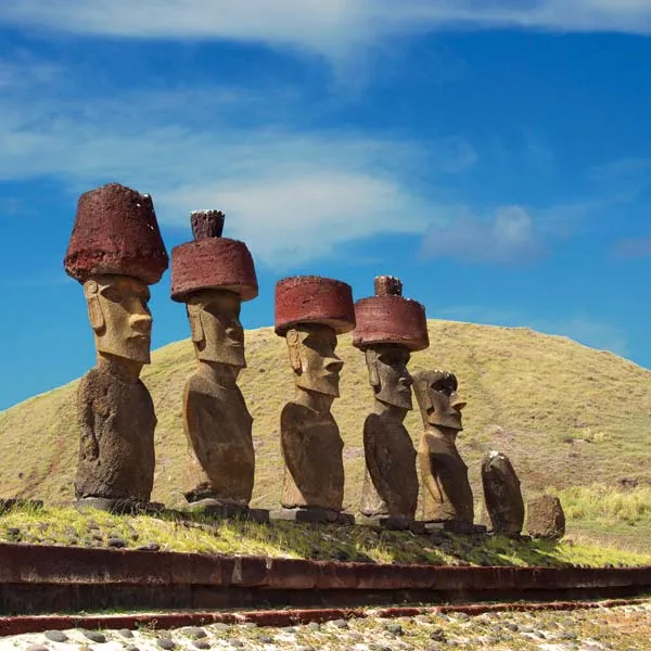 <p>Giant Easter Island volcanic stone statues that represent powerful deified ancestors who look out over the island.</p>