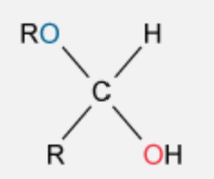 <p>Functional group originating from an aldehyde containing one OR and one OH group</p>