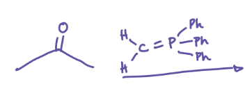 <p>What product does a Wittig reaction form if it is reacted with a ketone and the formula is CH2PPh3?</p>