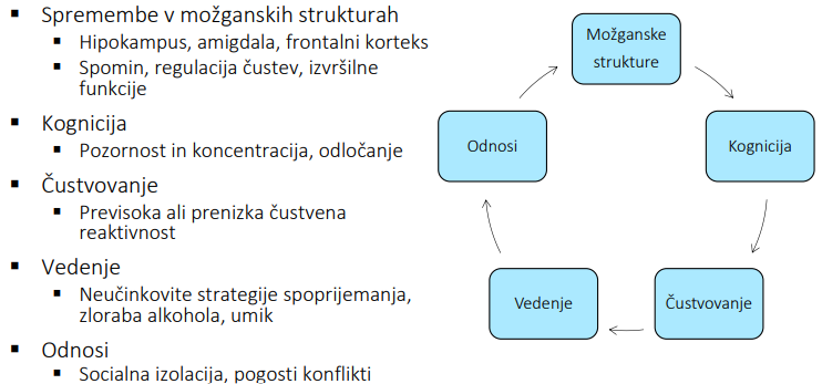 <p>Krončini oz. visok stres se pozitivno povezuje z depresijo in anksioznostjo, preko številnih mehanizmov</p><ol><li><p>Spremembe v možganskih strukturah</p></li><li><p>Kognicija</p></li><li><p>čustvovanje</p></li><li><p>vedenje</p></li><li><p>odnosi</p></li></ol><p></p>