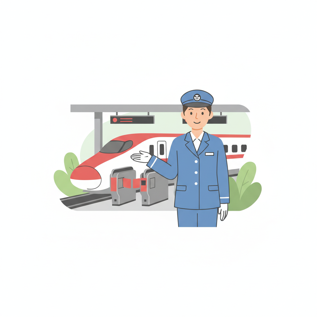 <p>nhân viên nhà ga<br><br>えきいんにききます。</p>
