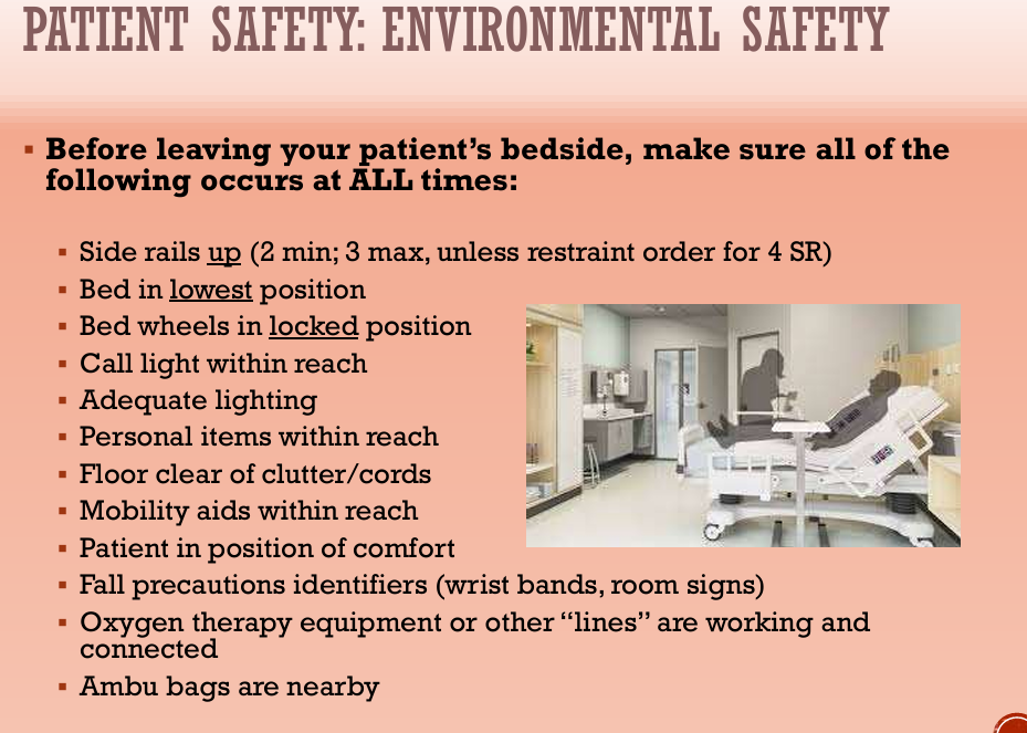 <ul><li><p>To identify and intervene with hazards that may cause harm to patient</p></li><li><p>Entering and Before leaving patient room</p></li></ul><p></p>