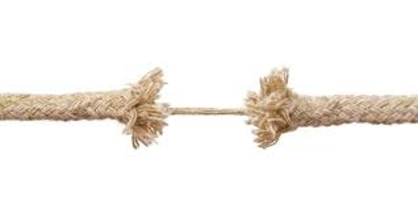 <p>having no strength or patience left</p>
