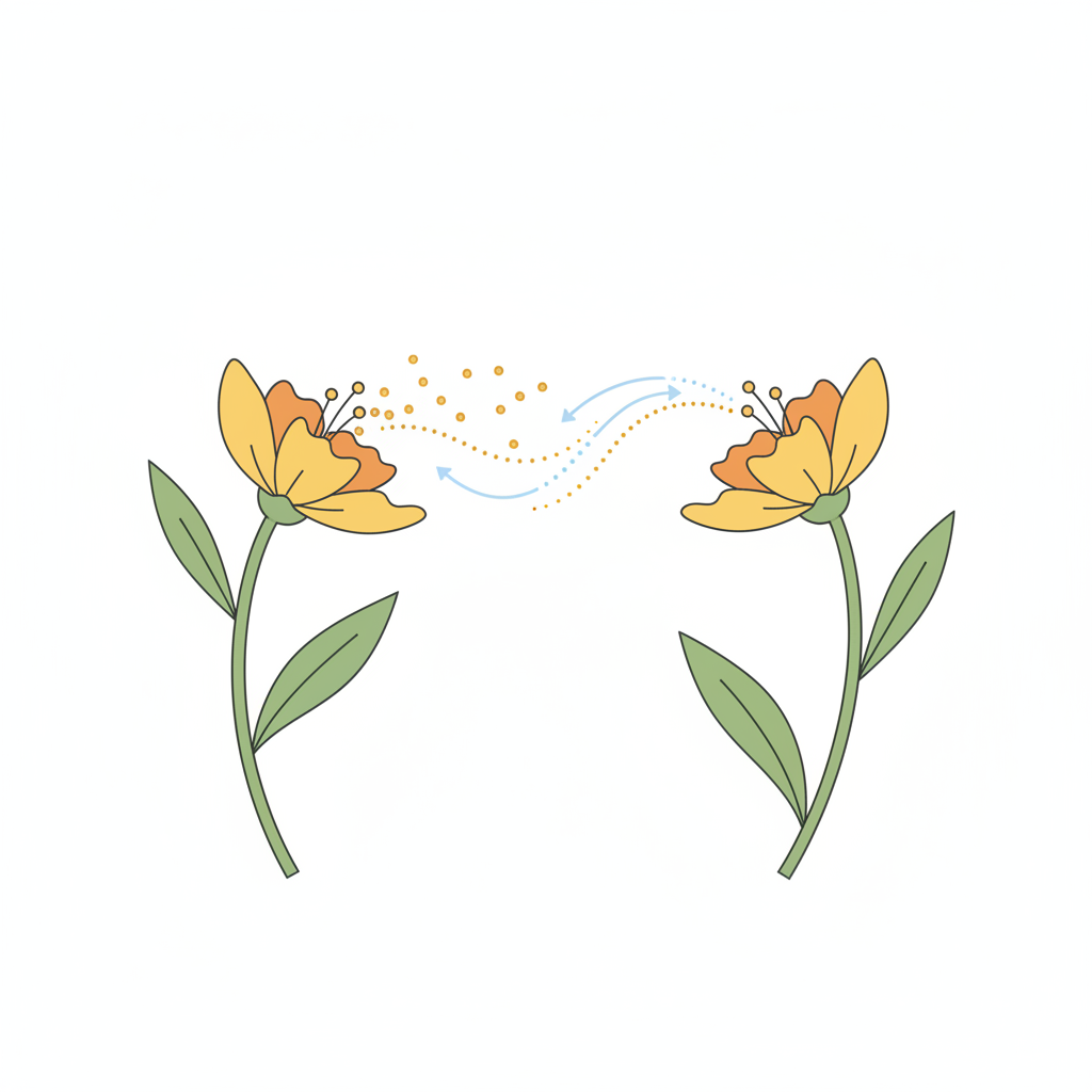 <p>The process when pollen from one plant travels to a flower on a different plant.</p>