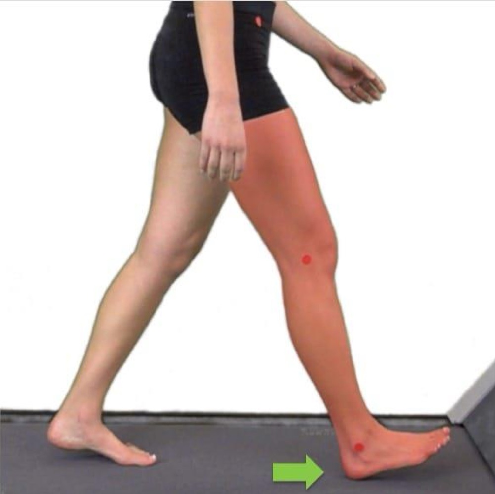 <p>the instant the foot contacts the ground</p>