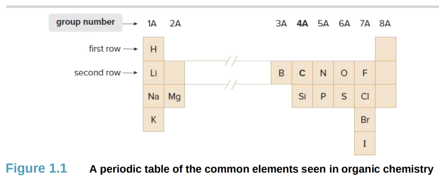 <p>H, Li, Na, K, Mg, B, C, N, O, Si, P, S, F, Cl, Br, I</p>