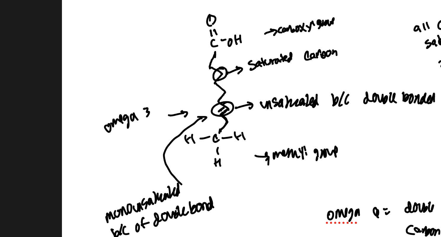 <p>primarily carboxyl group with fatty acid chain w/ methyl group on the terminal end</p><ol><li><p></p></li></ol><p></p>