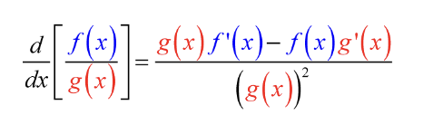 <p>(Low)(Dee High) - (high)(dee low) all dived by (low) squared</p><p>Use when functions being divided by each other</p>