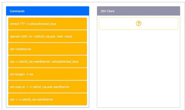 <p>DRAG DROP A security engineer is setting up passwordless authentication for the first time. INSTRUCTIONS Drag and drop the MINIMUM set of commands to set this up and verify that it works. Commands may only be used If at any time you would like to bring back the initial state of the simulation, please click the Reset All button.</p>