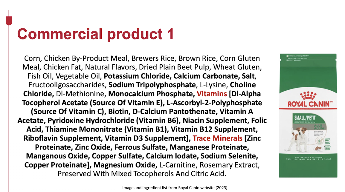<p>in this example product, name the sources of fat</p>