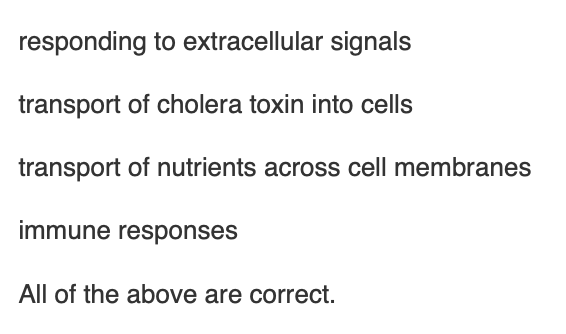 <p><span>Lipid rafts are associated with which of the following activities?</span></p>