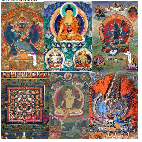 <p>A tibetan buddhist painting on cotton or silk applique, usually depictiing a budhist deity, scene, or mandala. Traditionally kept unframed and rolled up when not on display, mounted on a textile backing somewhat in the style of Chinese scroll paintings, with a further silk cover on the front. </p>