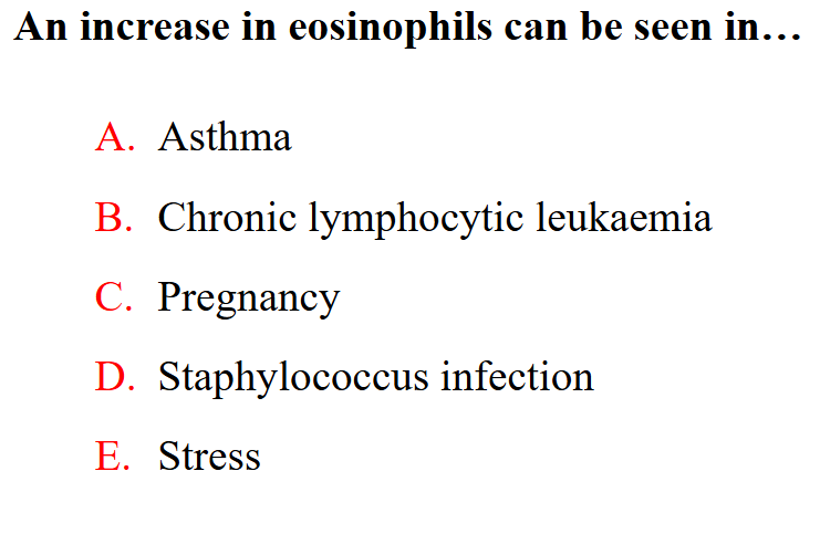 <p>An increase in eosinophils can be seen in</p>