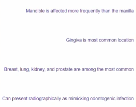 <p>in regard to MEETASTATIC diseasee of jaw which is <strong>FALSE</strong></p>