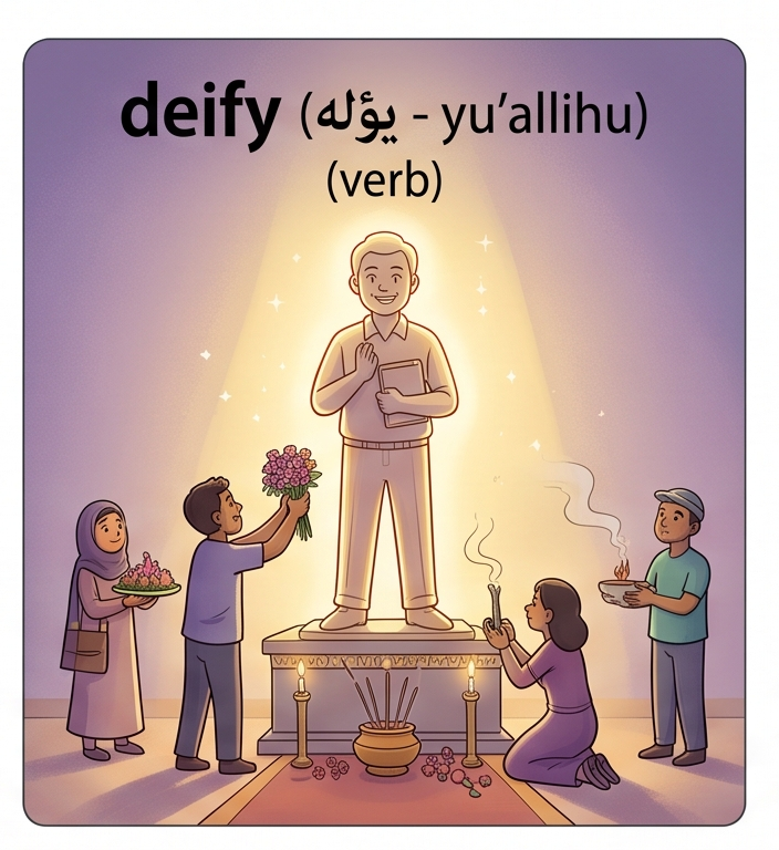 <p>worship or regard as a god.</p>