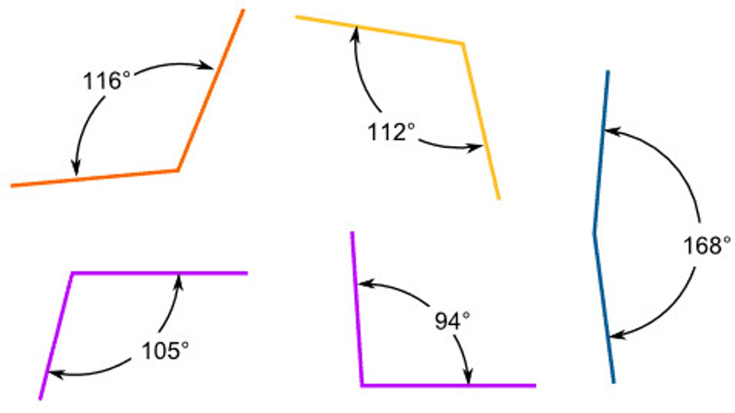 <p>an angle with a measure of more than 90 degrees but less than 180 degrees</p>
