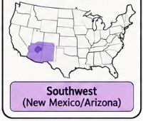 <p>Southwest (Arizona/New Mexico) — farming, maize, adobe villages</p>