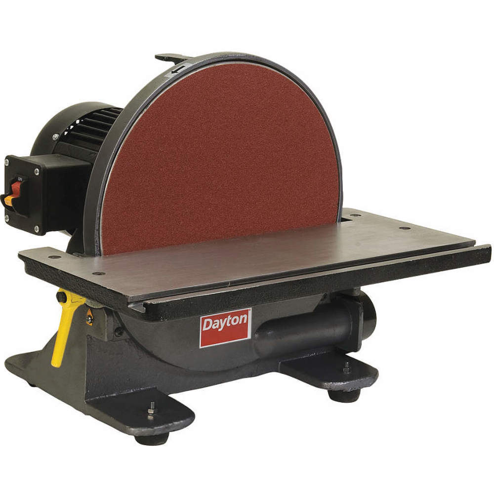 <p>Stationary power tool with a rotating 6–12 inch disc used for sanding and shaping wood surfaces.</p>