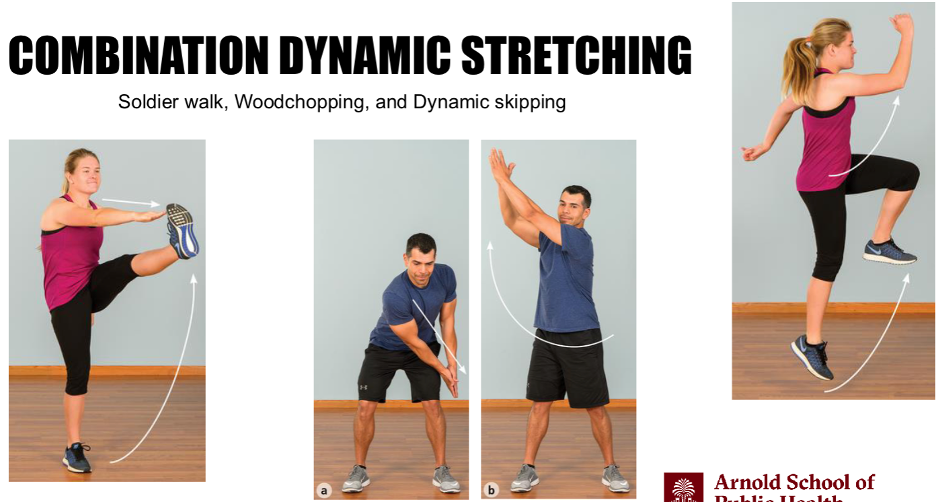 <p>soldier walk, woodchopping, and dynamic skipping</p>