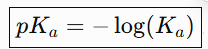 <p>​ </p><p>pKa is the <strong>negative logarithm of the acid dissociation constant</strong>.</p>
