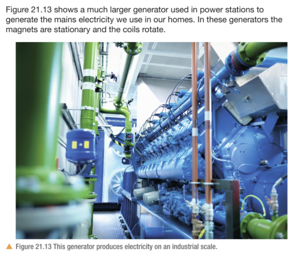 <p>Explain why the size of the induced voltage in these generators are larger than the bicycle dynamo</p>