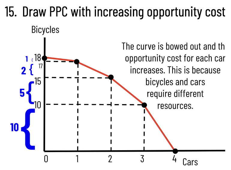 <p>curve is “bowed out” to the right</p>