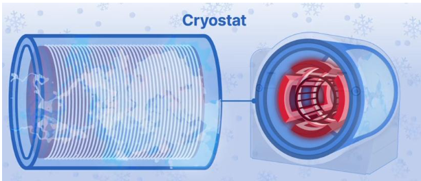 <p>The <strong>cryostat</strong> is the insulated vessel surrounding:</p><ul><li><p>the superconducting coils,</p></li><li><p>the helium reservoir.</p></li></ul><p>Its purpose is to:</p><ul><li><p>minimise heat transfer,</p></li><li><p>keep the coils extremely cold,</p></li><li><p>reduce helium boil-off,</p></li><li><p>maintain superconductivity.</p></li></ul><p>It achieves this using:</p><ul><li><p>vacuum insulation,</p></li><li><p>thermal shields,</p></li><li><p>specialised cooling systems.</p></li></ul><p></p>