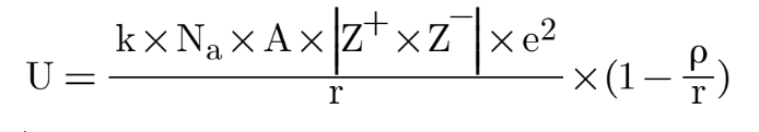 <ul><li><p>k = Columbs konstant (1/4(pi)(epsilon))</p></li><li><p>e = elementärladdningen</p></li><li><p>N<sub>a</sub> = Avogrados tal</p></li><li><p>delta = Borhns repulsions parameter (d*)</p></li></ul><p></p>