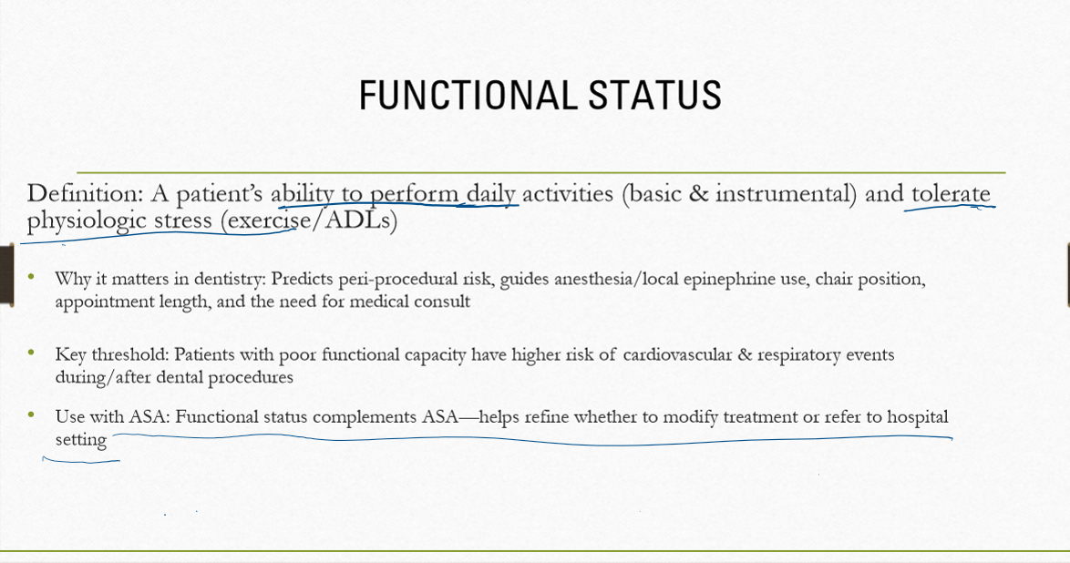 <p>Ability to tolerate physiologic stress and perform daily activities </p>