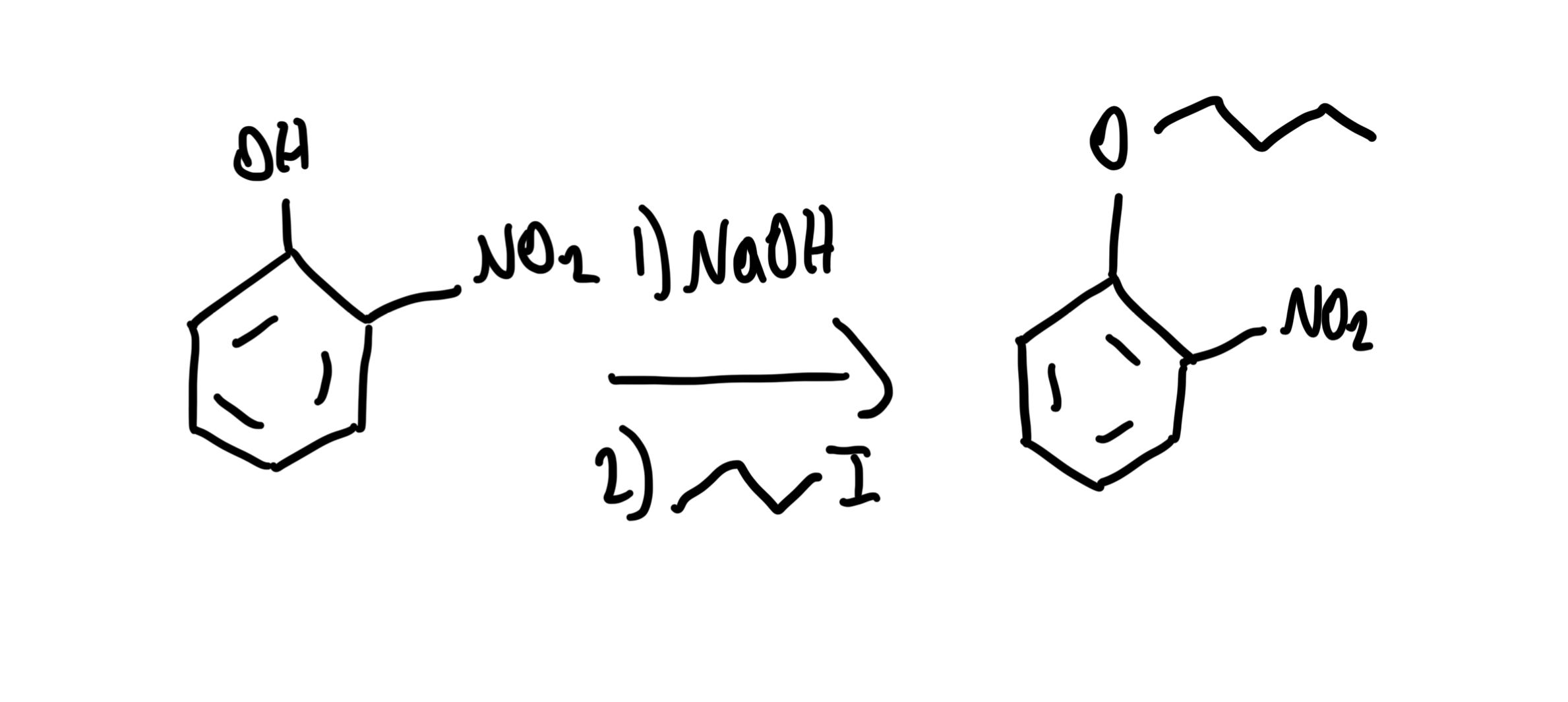 <p>Phenol + Alkyl halide → Ar-O-R (Aryl ether) using NaOH, then R-X. Phenoxide is nucleophile; works well with methyl/primary R-X.</p>