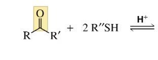 <p>Reaction of an aldehyde or a ketone with a thiol forms a…</p>