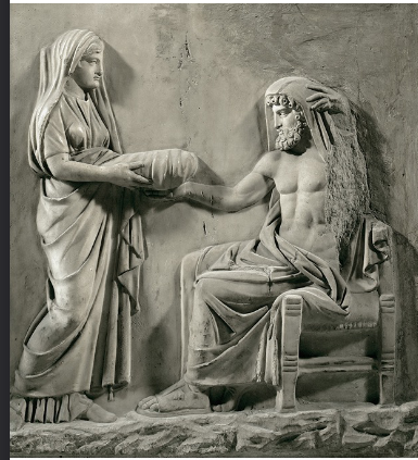 <p>•Pregnant Rhea consults Gaia and Uranus<br>•Rhea goes to island of Crete, gives birth to<br>Zeus on Mt. Dicte<br>•Curetes (Rhea’s attendants) guard Zeus and<br>make noise to drown out his crying<br>•Rhea gives Cronus a stone concealed in a<br>blanket<br>•Cronus swallows stone and Zeus grows up<br>in secret</p><p>-zeus is Cronus’ replacement</p>