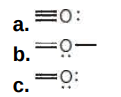 <p>What is the formal charge on the O atom in each of the following species that contains a multiple bond to O?<br>Write answer in this format</p>