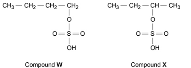 <p>Butan-1-ol can be manufactured by reacting steam with but-1-ene in the</p><p>presence of the catalyst, concentrated sulfuric acid.</p><p>In the first part of this process, but-1-ene reacts with concentrated sulfuric acid to</p><p>form compounds W and X</p><p>There is a very low yield of butan-1-ol from but-1-ene in this manufacturing process. Explain why (2) </p>