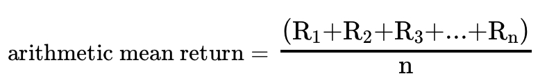 <p><span>the simple average of a series of periodic returns</span></p>