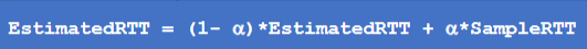 <ul><li><p>influence of past sample decreases exponentially fast</p><ul><li><p>typical value: alpha = 0.125</p></li></ul></li></ul><p></p>