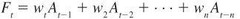 <p>Forecast is made from past data where more recent data is weighted more heavily.</p>