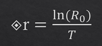 <p>r= ln(R0)/T</p>