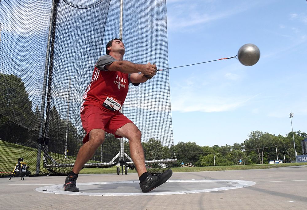 <p>A heavy ball attached to a wire used in athletics. (молот)</p>