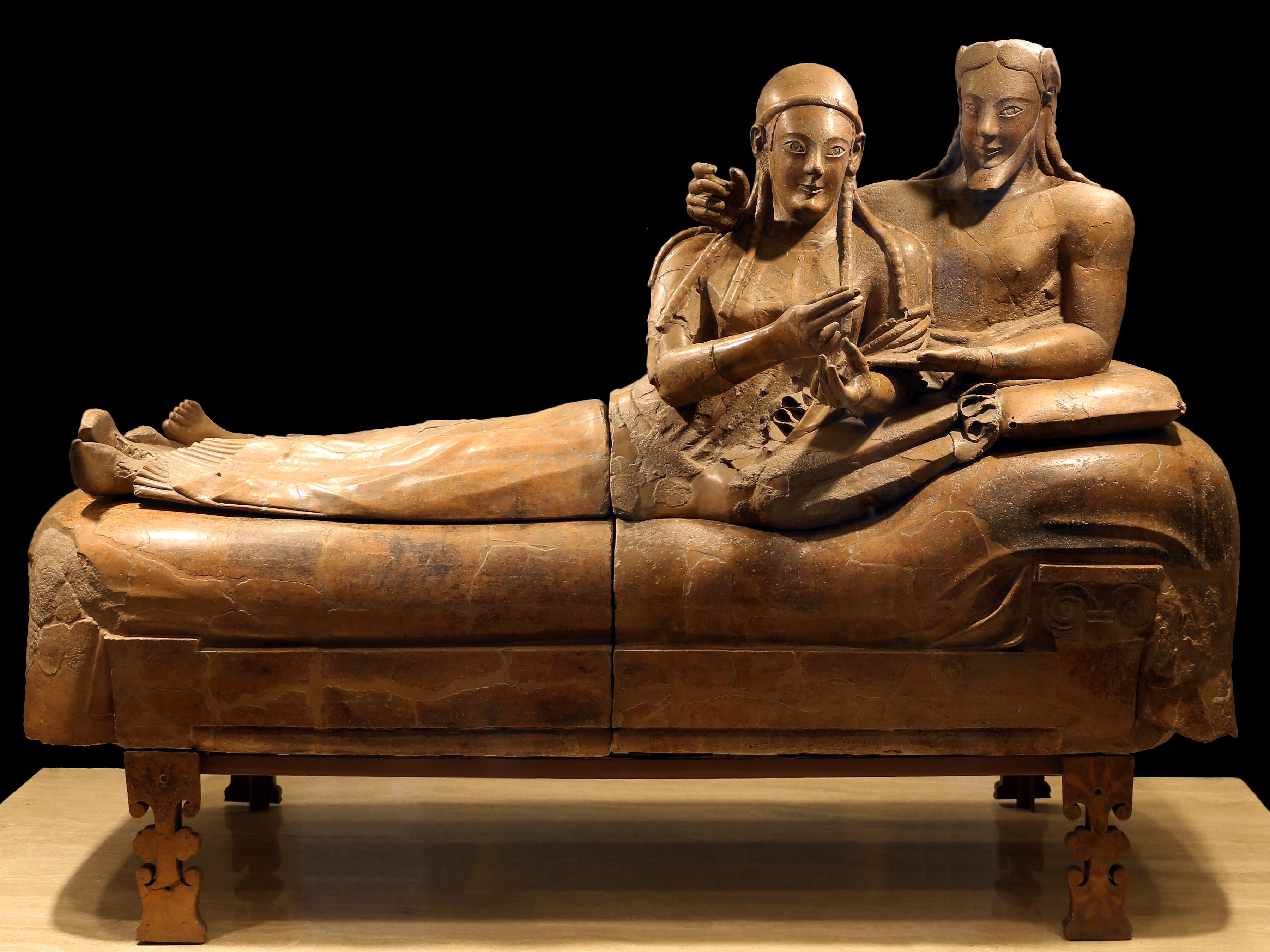 <p>Etruscan and Roman stone coffin often sculpted with figures</p>