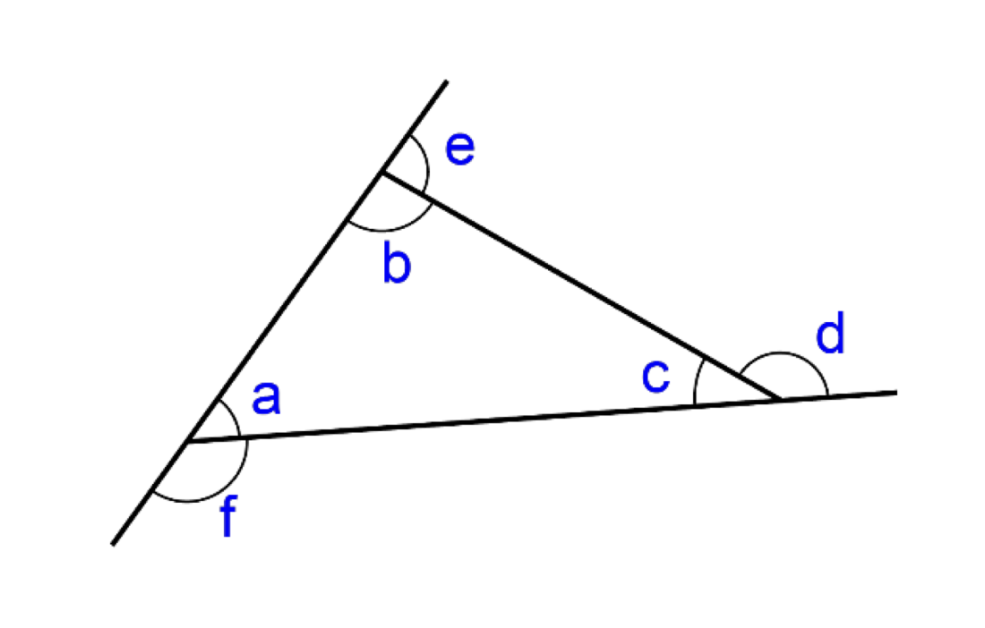<p>The exterior angle of a triangle is equal to teh sum of the interior opposite angles; so d = a + b. </p>