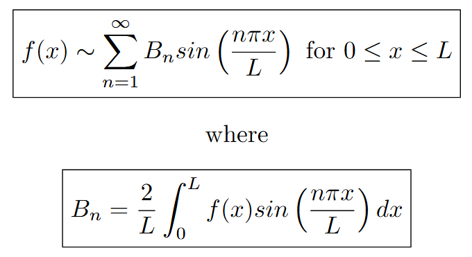 <p>Fourier sine series. Yes this is the same coefficient (It’s just written differently in the image) (3.3 Haberman) (Exam 2 Material)</p>