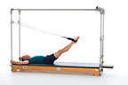 <p><strong>Setup</strong></p><ul><li><p>Lying supine in neutral spine position, legs straight, perpendicular to floor, hips externally rotated, feet in straps, plantarflexed, hands holding F2 handles arms bent at 90 degrees in elbow and shoulder joints or arms straight overhead, holding poles thumbs wrapped around</p></li><li><p>Socket: F Lever Orientation:0 Lever Length:2 Lever Direction:2 Connector: N/A Spring N/A</p></li></ul><p><strong>Movement</strong></p><ul><li><p>Exhale: Lower legs</p></li><li><p>Inhale: Open legs and circle around, Lift legs, Return to start</p></li></ul><p><strong>Muscle Focus</strong></p><ul><li><p>Hip adductors</p></li><li><p>Hip extensors</p></li></ul><p><strong>Objectives</strong></p><ul><li><p>Hip adductor strength</p></li><li><p>Hip extensor strength</p></li><li><p>Pelvic lumbar stabilization</p></li></ul><p><strong>Cues</strong></p><ul><li><p>Focus on hip disassociation</p></li><li><p>Maintain pelvic lumbar stabilization</p></li><li><p>Draw straight line down center, squeezing heels together</p></li><li><p>Draw two semi-circles back to back as legs circle around</p></li><li><p>Maintain consistent flow of movement</p></li></ul><p></p>