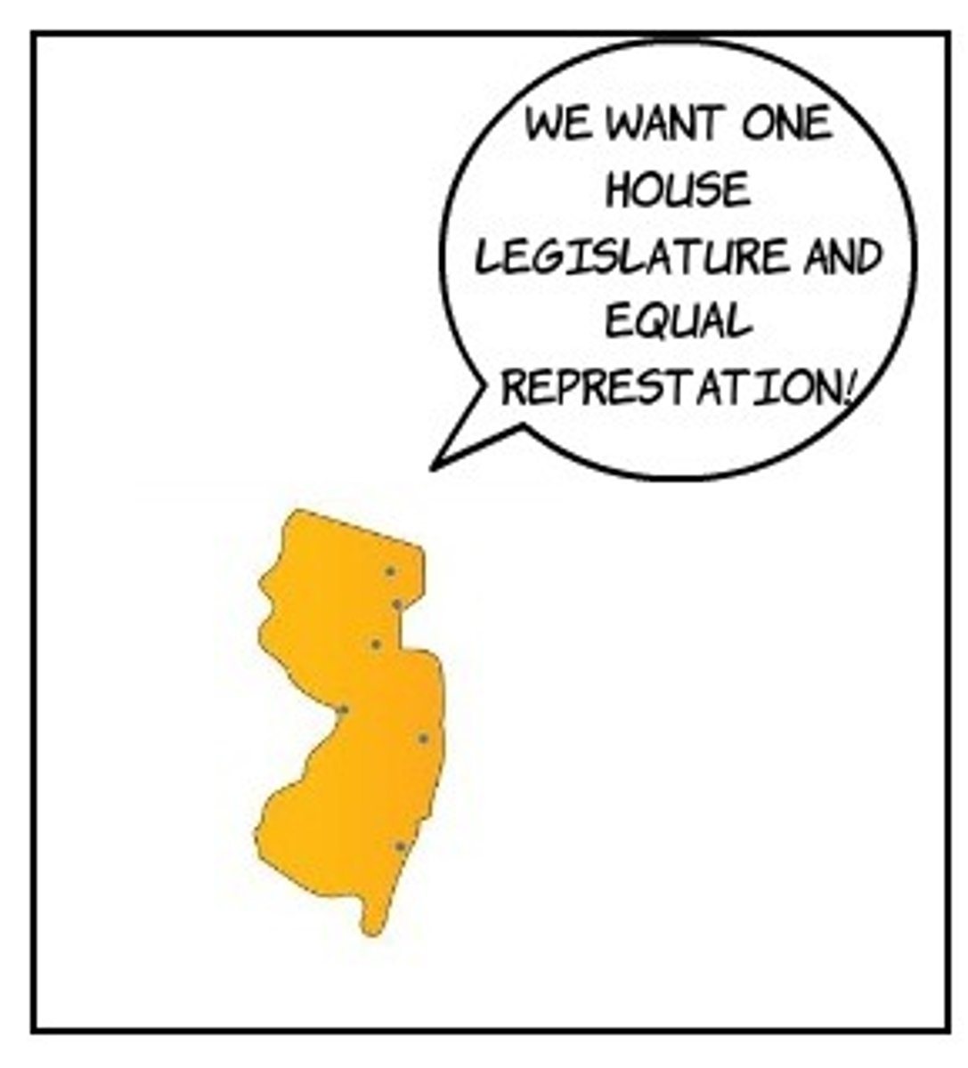 <p>The proposal at the Constitutional Convention that called for equal representation of each state in Congress regardless of the state's population. Favored by the small states.</p>