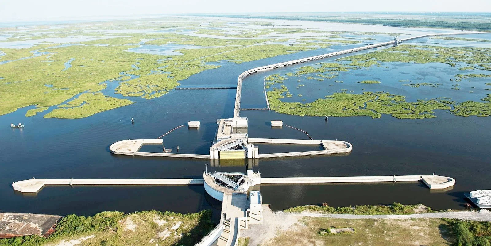 <p>Nearly 2 miles long and 26 feet high, built to block storm surge from reaching New Orleans and the Lower 9th Ward; nicknamed the "Great Wall of Louisiana." blocks high storm waters from the Gulf of Mexico before they can funnel into New Orleans</p>