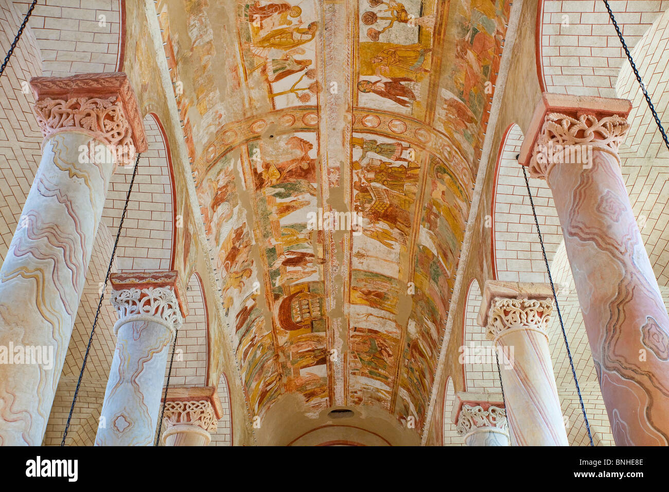 <p>A Romanesque church located in France, St. Savin-sur-Gartempe is renowned for its remarkable frescoes and vaulted ceilings. It exemplifies the architectural and artistic style of the period, serving both liturgical purposes and as a site for pilgrimage. Its intricate decorations and atmospheric lighting enhance its spiritual ambiance, reflecting the ideals of the Romanesque era. </p>